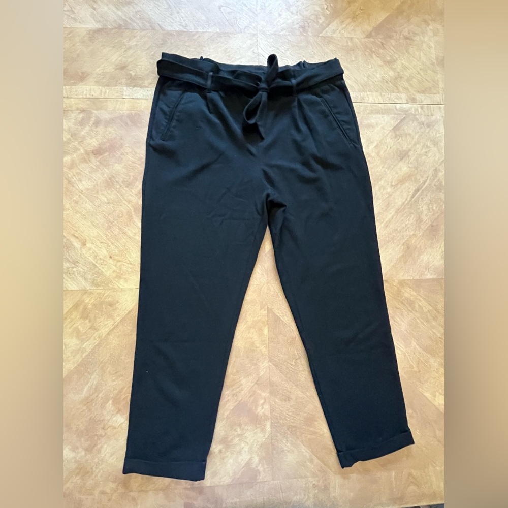 Zara Black Pleated Pants with Tie Front | Size XL